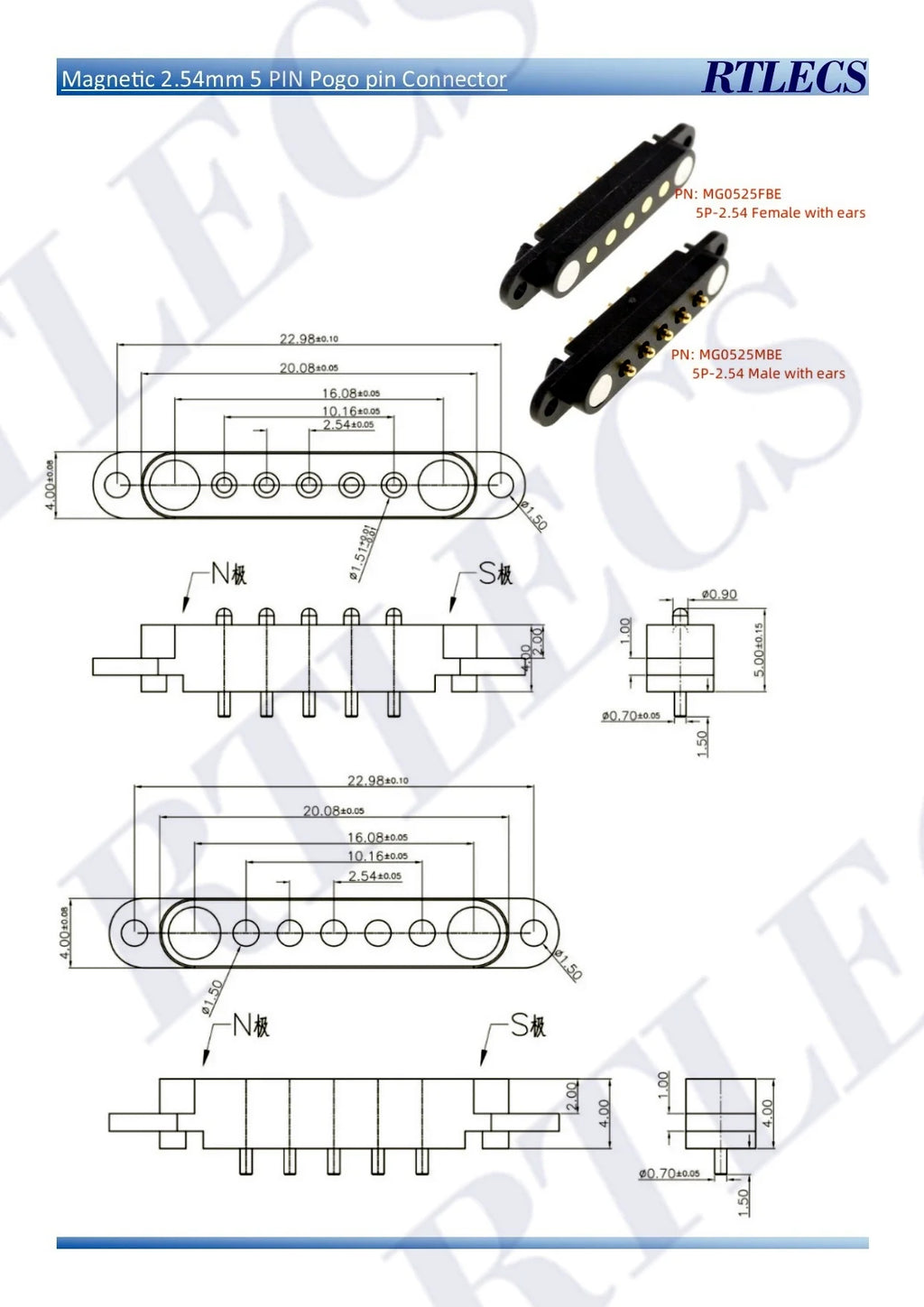 Smart Wristband Male Female Wire 2 3 4 5 Pole USB Type-C DC Charger Connector 2A DC Smart Watch Magnetic Pogo Pin Universal