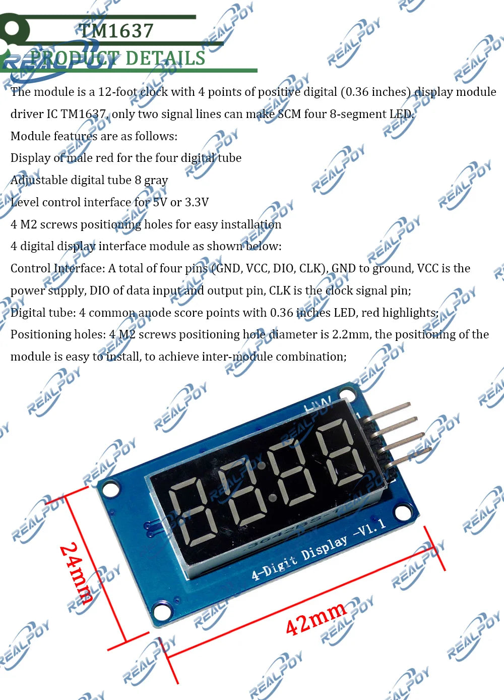 TM1637 LED Display Module For Arduino 7 Segment 4 Bits 0.36 Inch Clock RED Anode Digital Tube Four Serial Driver Board Pack