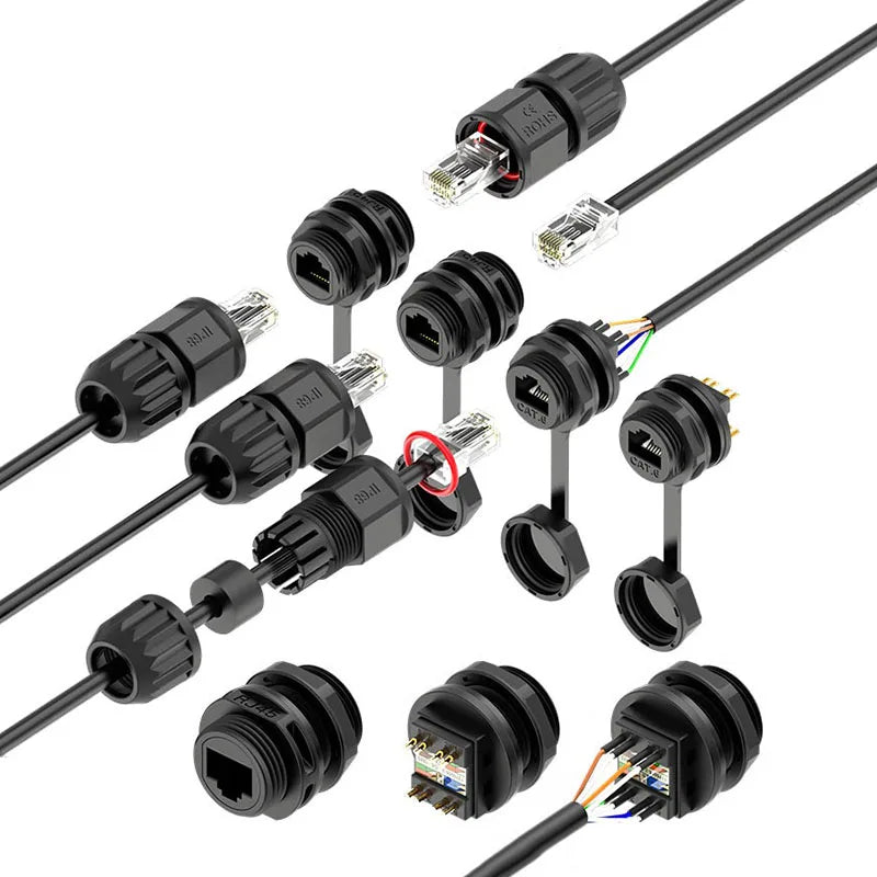 Welded RJ45 Waterproof Network Connector IP67 Gigabit CAT6 RJ45 Aviation Plug Panel Socket M21 RJ45 Ethernet Connector Cable