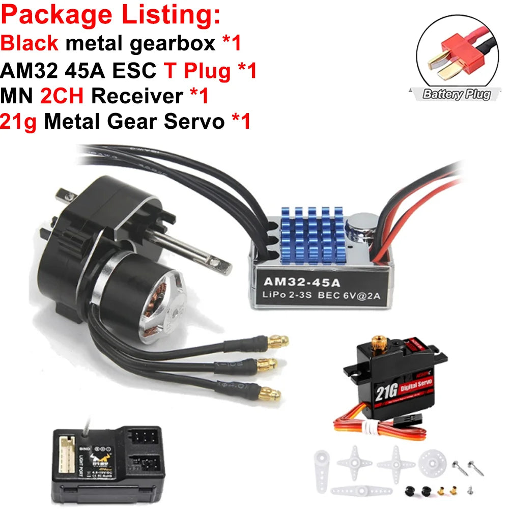 Full Metal Gearbox 2322 2600KV Brushless Motor AM32 45A ESC 21g Servo/2CH Receiver for RC Car Crawler MN82 MN78 MN168 MN99 MN98