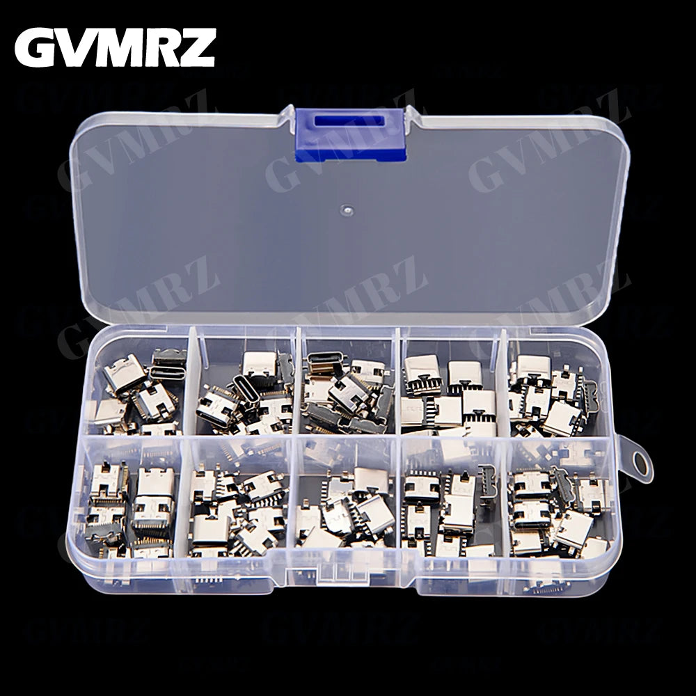 100Pcs Type C USB Charging Jack Welding Connectors USB-C Socket For Mobile Phone PCB DIY Repair Kits