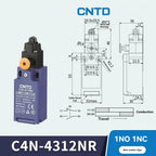 CNTD C4N‑NR Series vertical safety Micro Limit Switch IP65 Waterproof and dustproof Silver contact Safety Interlock C4N-4304NR