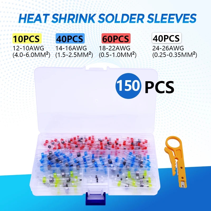 50-500Pcs Waterproof Heat Shrink Butt Connectors Solder Seal Wire Cable Terminals Electrical Splice Kit for Automotive Marine