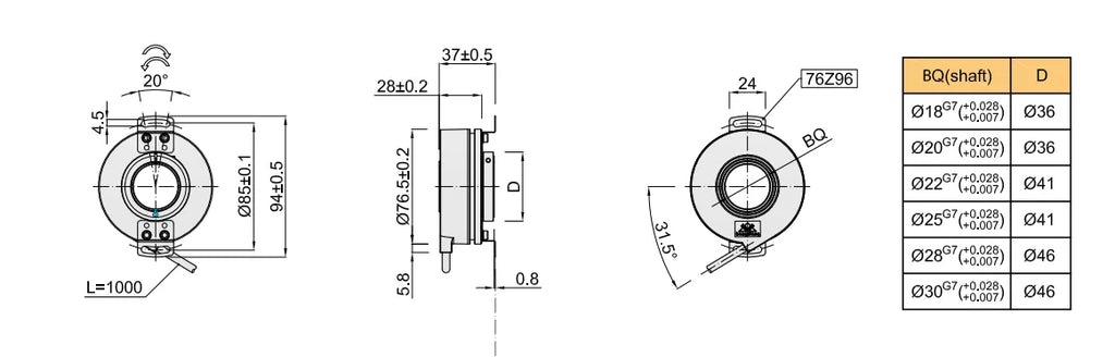 2026  K76 Hollow Shaft Ring Encoder Rotary Incremental Optical Encoder 18/20/22/25/30mm Shaft Diameter