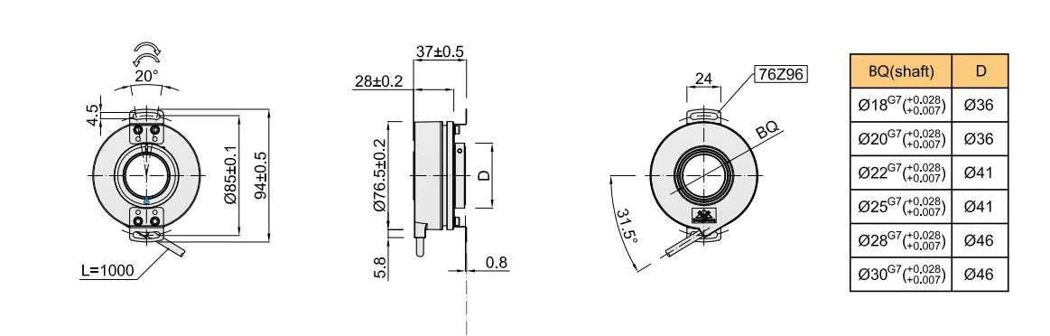 2026  K76 Hollow Shaft Ring Encoder Rotary Incremental Optical Encoder 18/20/22/25/30mm Shaft Diameter