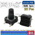 20pcs SMD Tactile Switch 6*6*4.3mm 6x6x5/6/7/8/9/10/11/12/13/14mm 6X6 4-Pin SMT Induction Oven Touch Tactile Button Micro Switch