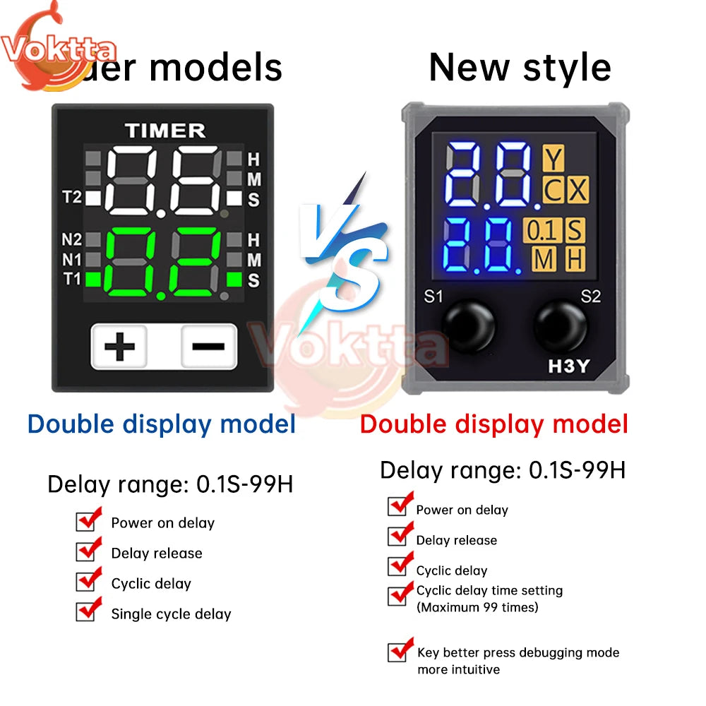 DC12V DC24V AC220V Digital Time Relay Mini Power-on Delay Controller Time Relay Cycle Time Control Delay Device with Base Socket