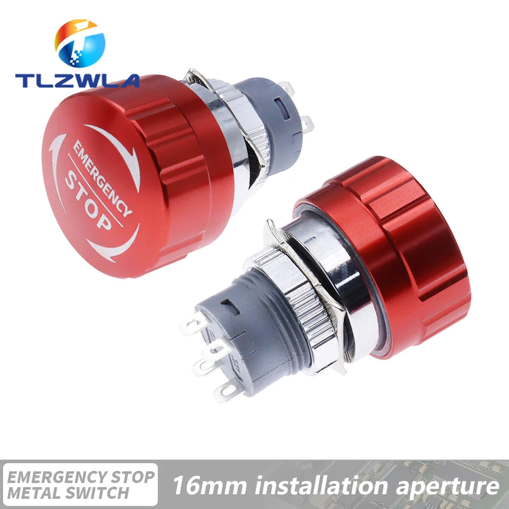 16/19/22mm Metal Emergency Stop Button Switch Stainless Steel Anti-slip Waterproof Mushroom Head Rotation Reset PTEN ﻿