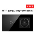 NYWP EU 86*86mm 1Gang 2Way Dual Touch Switch Tempered Glass Panel Stair Switch Bedroom Sensor Switches Cross No Need WI-FI