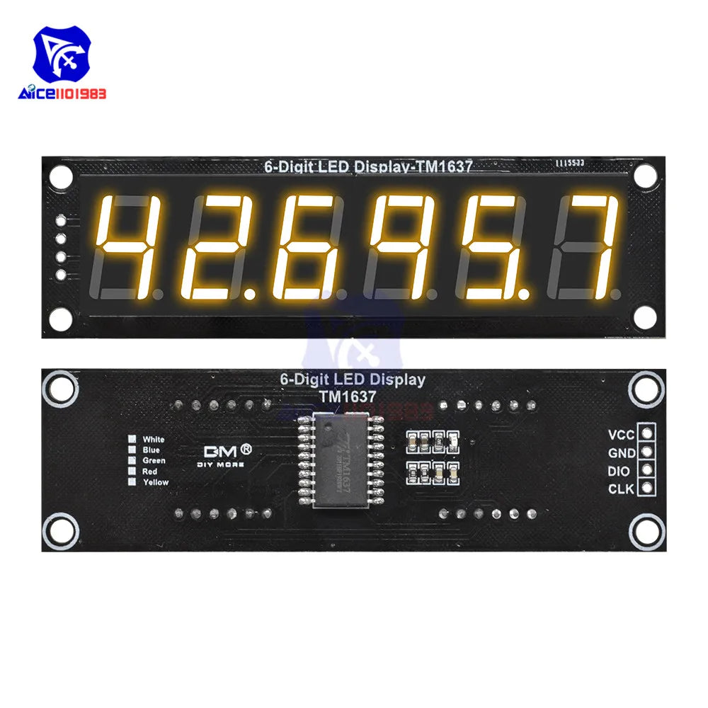 diymore TM1637 6 Bits 7 Segment 0.56 inch Digital LED DIsplay Module I/O Interface 5 Color Available for Arduino