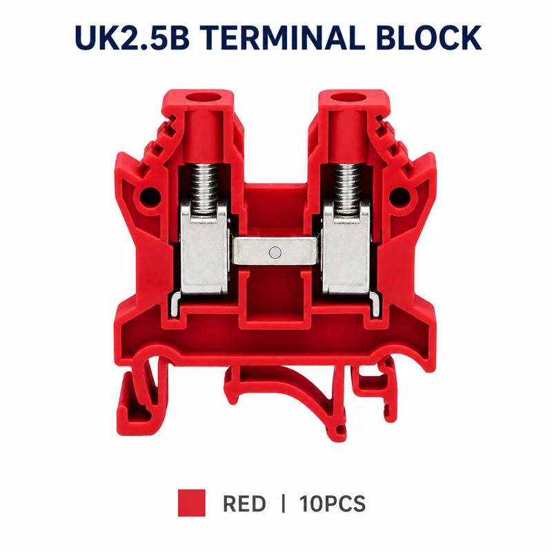 10PCS UK2.5B 2.5mm² DIN Rail Terminal Blocks Screw Connection Feed Through Wire Connector Gray Red Blue Green Black Yellow Set