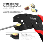 AMPCOM One-step RJ45 Ratcheting Crimper Network Tool for Cat6A, Cat7 Shielded Connector with 2pcs Replaceable Crimping Dies