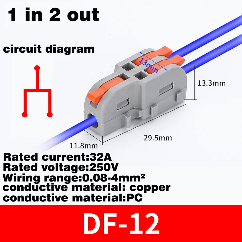Fast Universal Compact Conductor Junction Box Spring Splice Terminal Block Push-in Wire Connector Cable Splitter 1 in 3/4 out