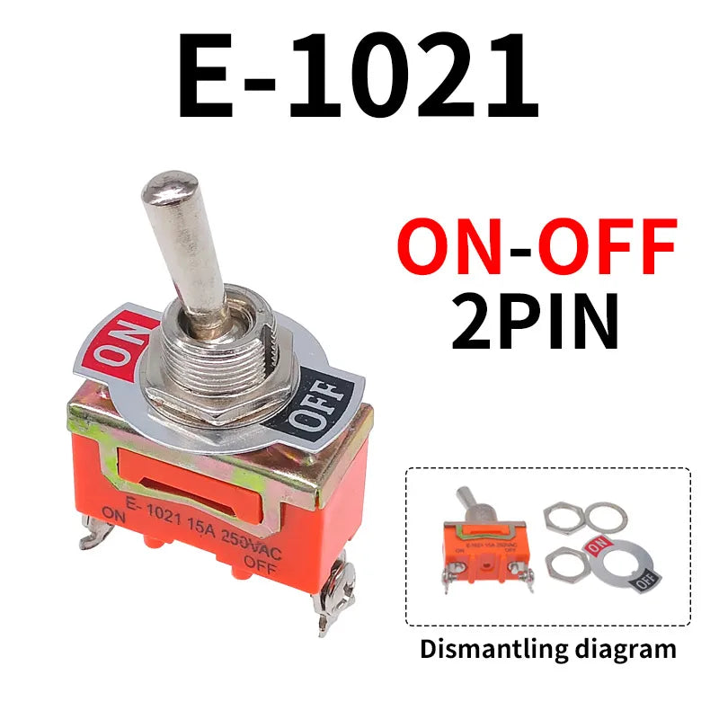 Toggle Switch SPST DPDT 250V 15A 2 3 Position Latching ON-OFF ON-ON ON-OFF-ON E-1322 1021 1122 1121 1221 1321 Cap Waterproof