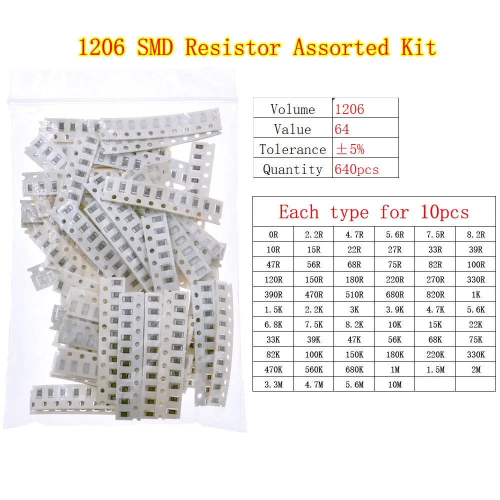 0402 0603 0805 1206 2512 SMD Chip Fixed Resistor 0ohm-10Mohm Assortment Kit pack