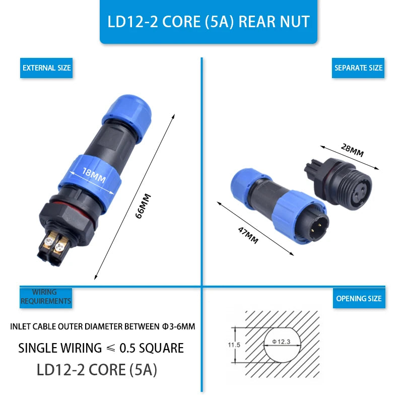 IP68 Waterproof Connector LD Series Male Plug & Female Socket 2-7 Pin & 9 Pin Panel Mount Aviation Wire Electrical Cable Connect