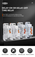 TORT7 Series 10-in-1 Multi-Function Time Relay | ON Delay / OFF Delay / Asymmetric Cycle / Pulse & Interval Timer, 0.1S–10D