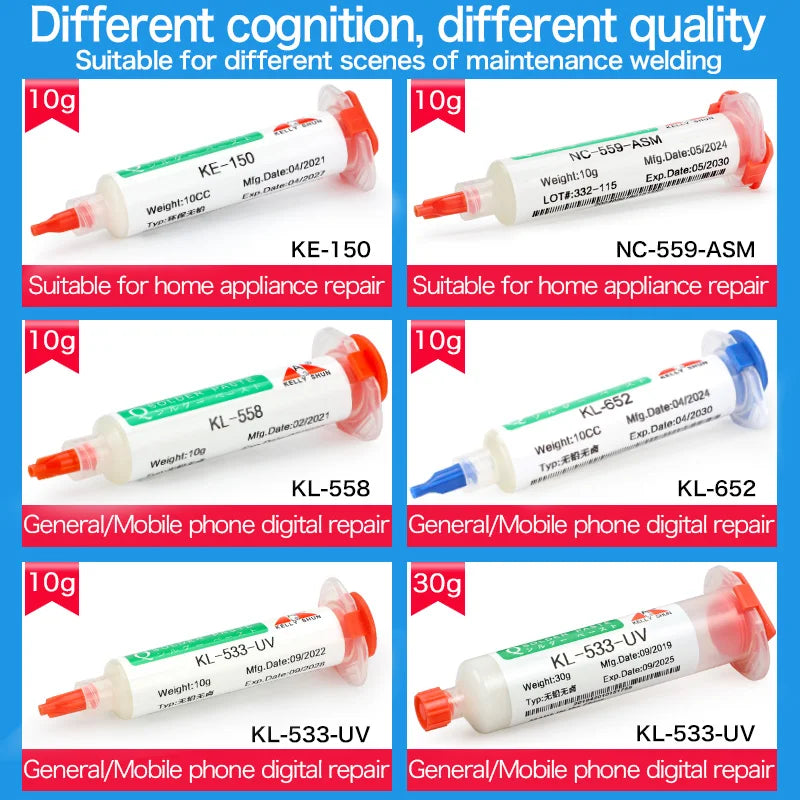 Flux 100% Original KELLYSHUN PCB Soldering Flux 10ml Needle Tube Welding Flux No-Clean Soldering Paste NC 559 558 652 Solder