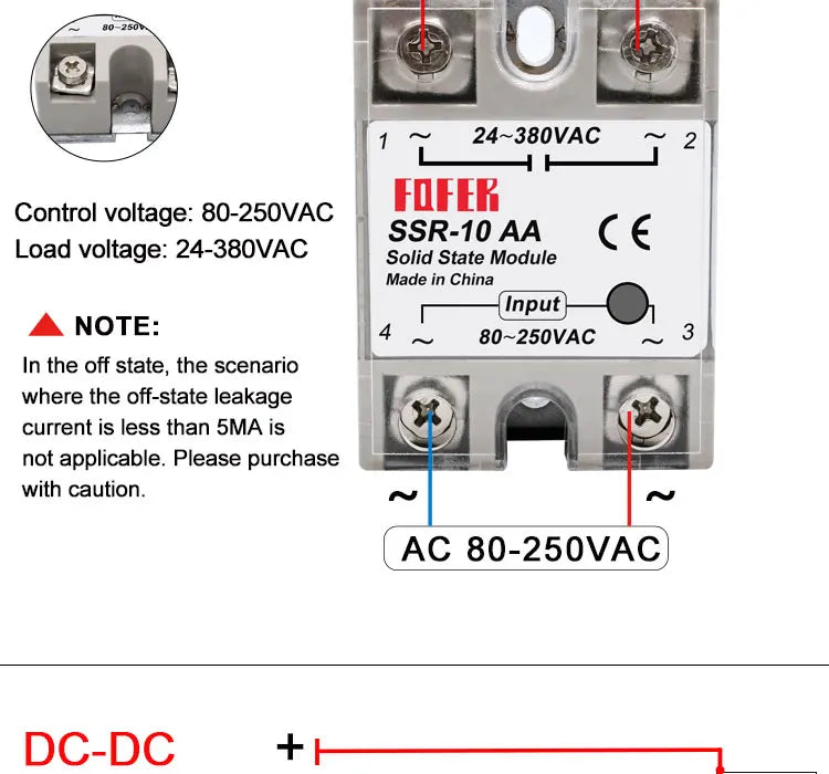 LCTC 1pcs Solid State Relay Single Phase Non-contact SSR DC To DC AC To AC DC To AC 24-380VAC 10A 25A 40A 50A 60A 80A 100A