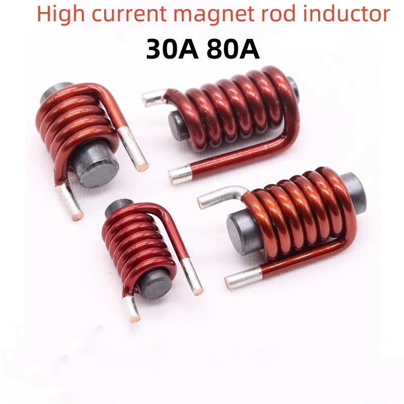 5PCS Flat Copper Wire High Current Magnetic Rod Inductor 30A 80A Rod Line Plug PLC Filter Energy Storage Power Coil