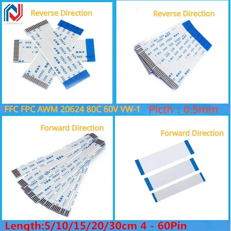 10PCS FFC FPC AWM 20624 80C 60V VW-1 Flat Flexible Cable 0.5MM 4 5 6 8 10 12 14 16 18 20 24 26 30 32 34 36 38 40 45 50 54 60 Pin