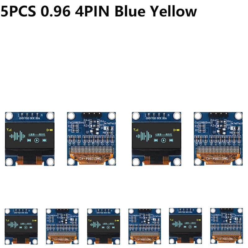 0.96 Inch OLED Display Module I2C IIC SPI Serial 128X64 SSD1306 LCD 3.3-5V 4 Pin White/Blue/Yellow Blue for Arduino XCW
