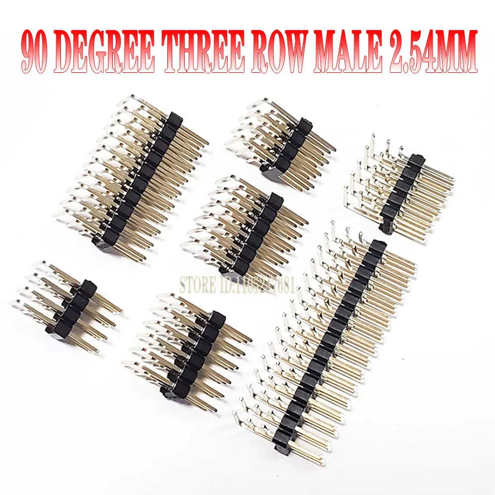 5pcs 90 Degree Right Angle Pin Header Connector 2.54mm Pitch Three Row Male 32-340Pin Options Electronic Component