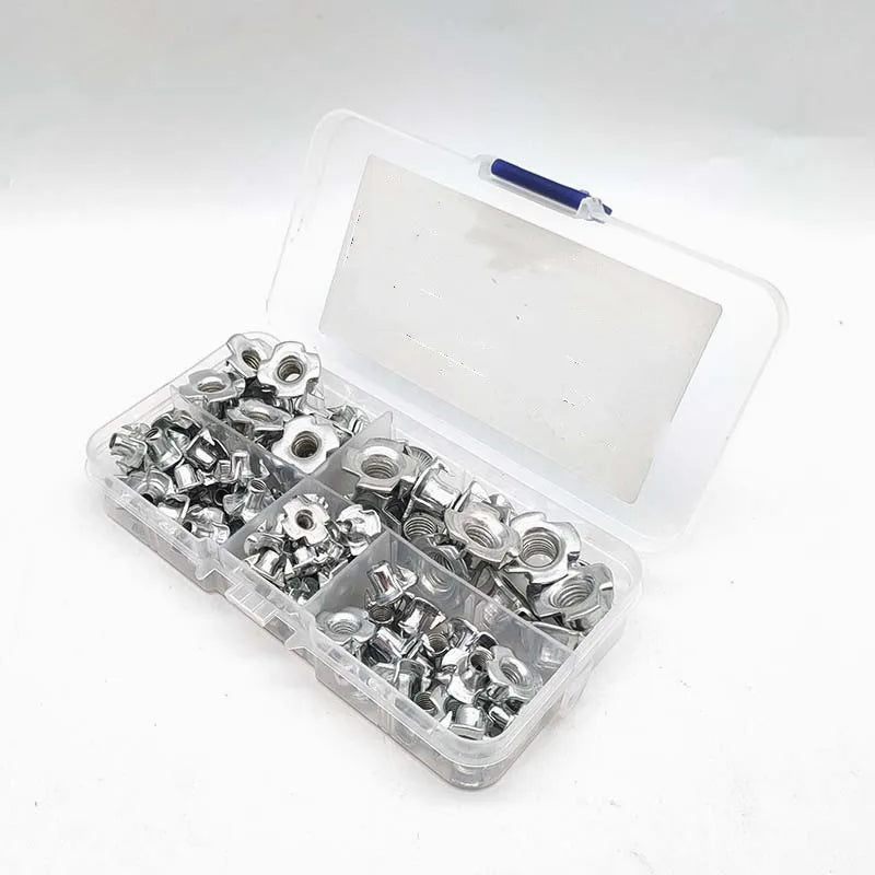 90Pcs M3-M8 Four Prong T-Nuts Kit, Blind Insert Captive Nuts for Wood Furniture, Assorted Woodworking Hardware