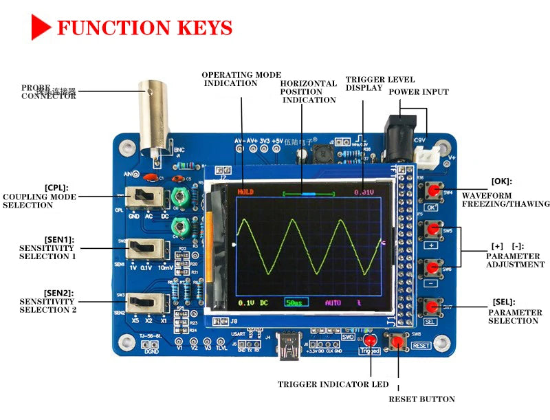 DSO138 Digital Oscilloscope Kit Electronic DIY Compatible STM32F103C8T6 Microcontroller Welding Assembly Parts