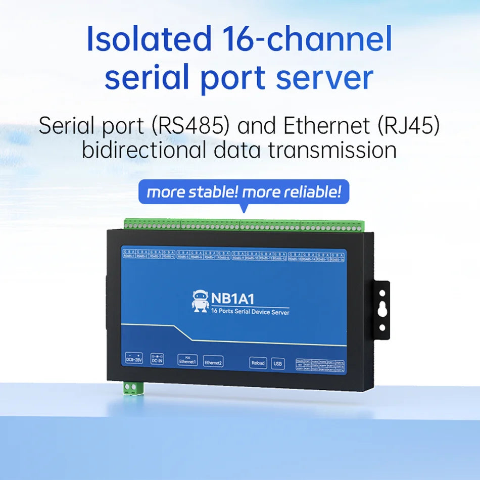 16-Channel Serial Server RS485 to Ethernet Gateway ModBus RTU to TCP CDEBYTE NB1A1 MQTT/HTTP POE Isolation Edge Computing