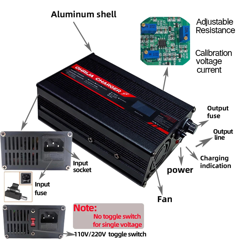 67.2V 4A  Charger Smart Aluminum Case Is Suitable For 16S 60V OLED Dispay Li-ion Lipo Battery OLED Display Fast Charger OHRIJA