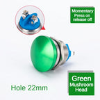 16/19/22mm Metal Button Switch Waterproof Momentary Self Reset Screw Foot Red Green Blue Mushroom Head Power Switch