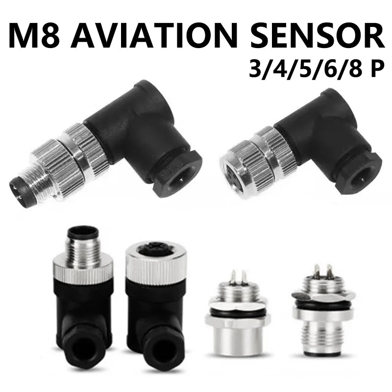 5 PCS M8 3/4/5/6/8 Pin Waterproof  ELBOW Sensor Connector Male&Female Aviation Plug&Socket D Type Screw Lock