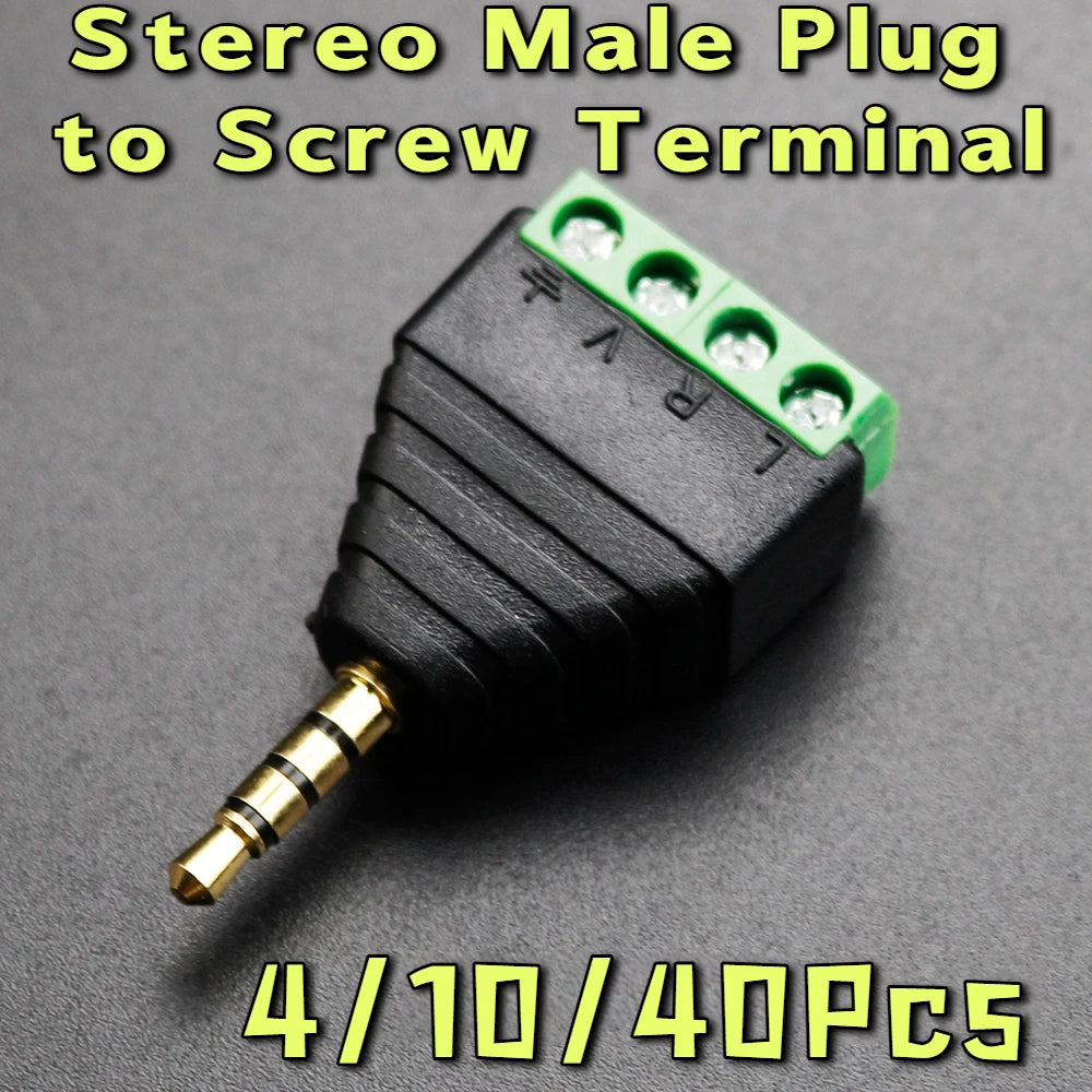 4/10/40 Pcs earphone audio jack 3.5mm connector Stereo Male Plug to Screw Terminal Block Adapter for AV Audio Video Balun Wiring