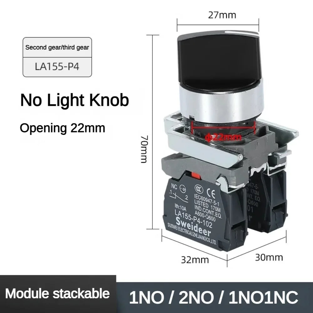 XB4 Knob Switch with Light 22mm 2/3Position Self Locking 1NO/2NO/1NO1NC Select Rotary Switch with LED 12V 24V 220V 10A Red Green