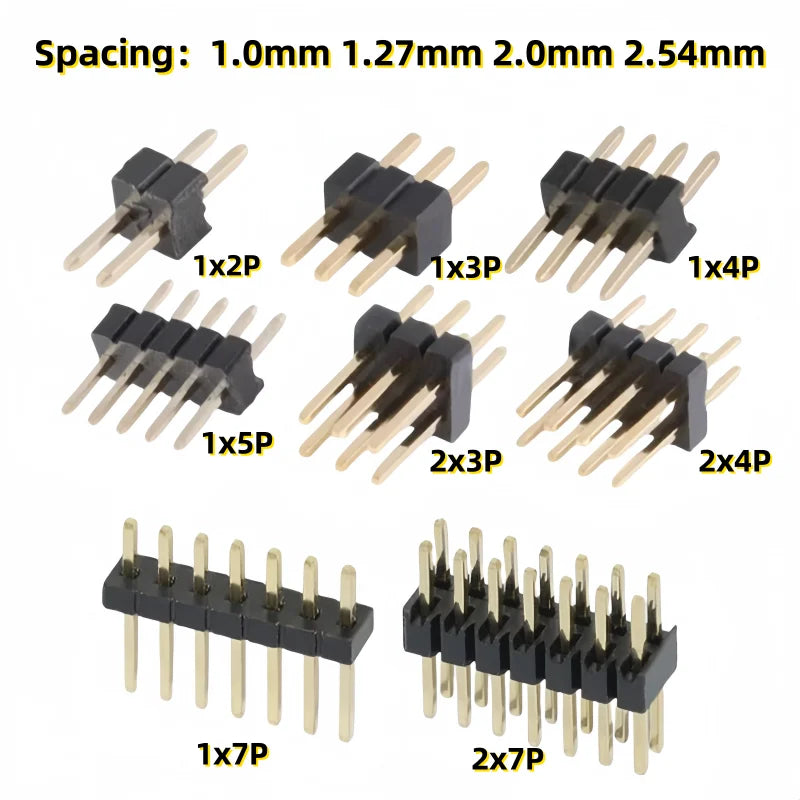 10PCS 1.0mm 1.27mm 2.0mm 2.54mm Pin Header Double Row Male 1/2~40P Breakaway PCB Board Connector Strip Pinheader 1*2/2P 4P 6-40p