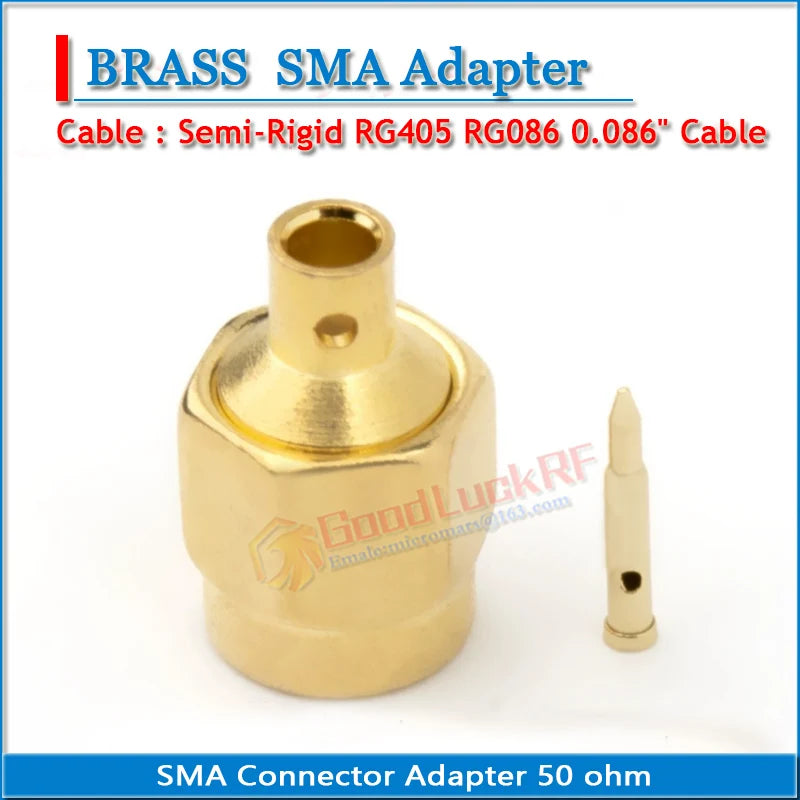 RPSMA RP-SMA RP SMA Male Plug Solder For Semi-Rigid RG405 0.086' Cable Jack Copper GOLD Straight 50 ohm RF Connector Adapter