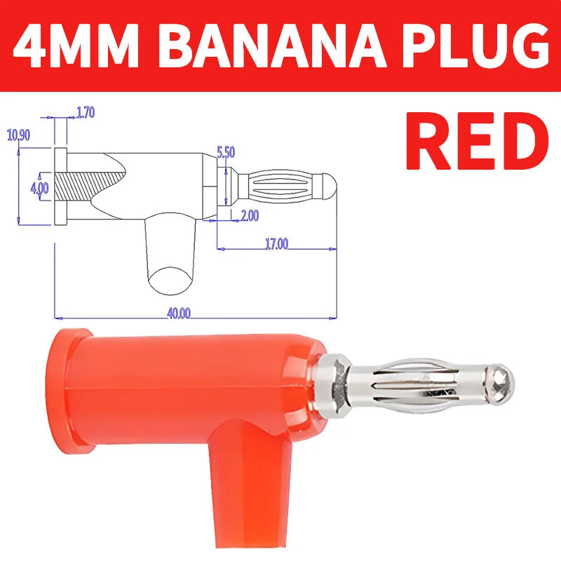 4mm 90 Degree Stackable Banana Plug, Solderless Side Entry Connector for Multimeter Test Leads, Audio Equipment and Power Supply