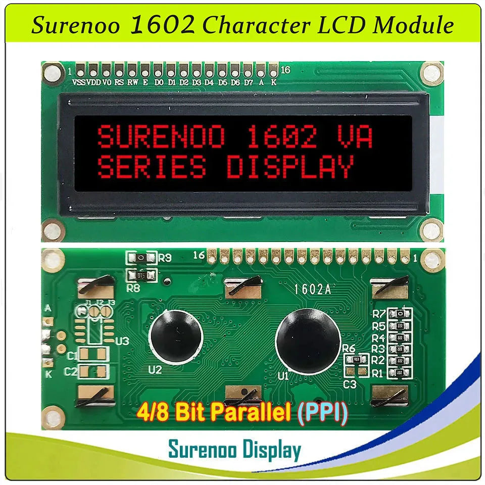 Surenoo 1602 16X2 162 5V 4-Bit 8-Bit Parallel Character LCD Module Display Screen Panel LCM STN Yellow Green Blue White Sky Blue