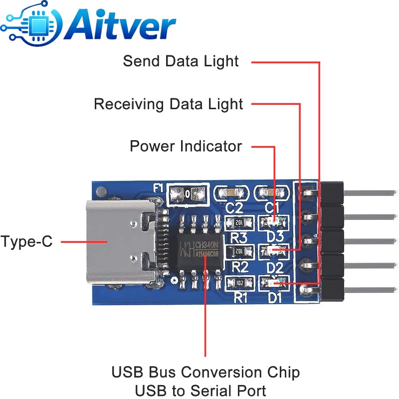 FT232RL CH340N Type C USB to TTL UART Module 3.3V 5V Serial Adapter with Dupont Cable for Arduino ESP32 ESP8266 STM32