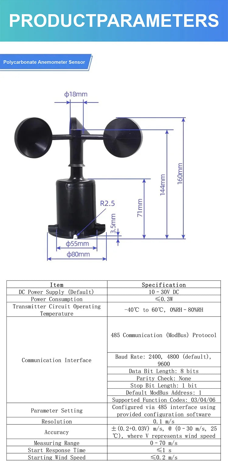 Ultrasonic Wind Sensor Anemometer Module 0‑2V 5V 10V 4‑20mA RS485 NPN PNP Multi‑Output Industrial Weather Station Sensor