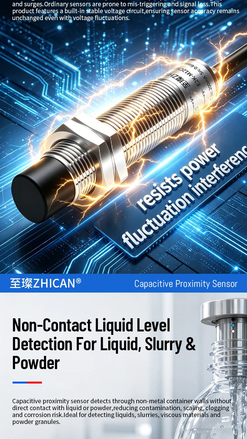ZHICAN E2K M12 M18 Capacitive Proximity Sensor 30mm Long Range Plastics Glass Wood Metals Nonmetal Material Detection Switch