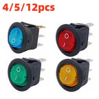 4/5/12pcs 3pin Round Switch LED 20A 12V DC With Color Switch Rocker Switch Can Be Used For Car Motorcycle Boat Bus RV