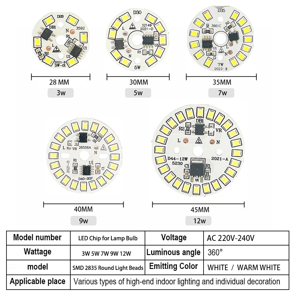 PwwQmm 10pcs/lot LED Chip 15W 12W 9W 7W 5W 3W No Need Driver AC 220V-240V SMD 2835 Cold Warm White Round Lamp Beads for Bulb