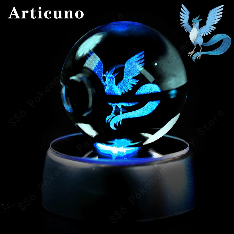 Pokemon Crystal Ball 3D Mewtwo Pikachu Gengar Pokeball 3D Night Light Lamp Glass Statue Pokemon Crystal Ball Birthday Gift