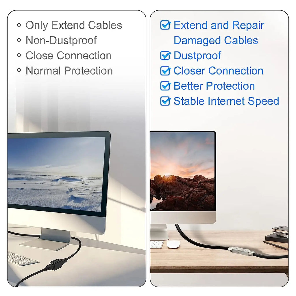 Hoolnx Tool Free RJ45 Extender, Ethernet Cable Extender PoE+ CAT6A CAT7 Lan Cable Extension Connector Full Shielded Toolless