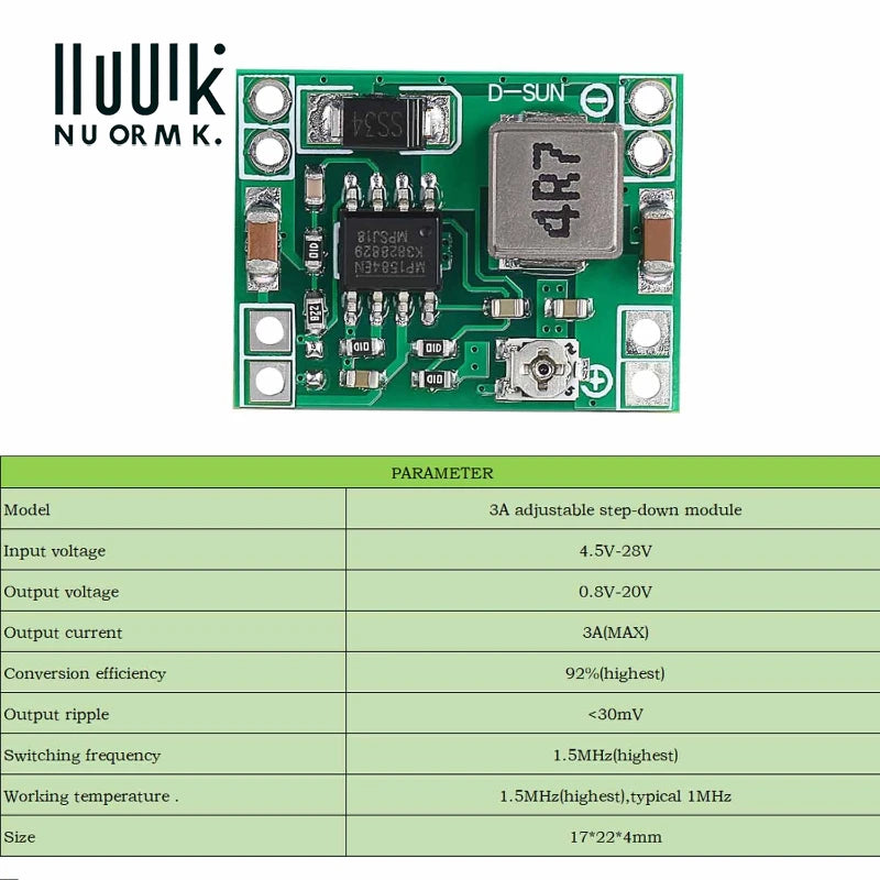 5pcs MP1584EN DC-DC 3A Adjustable Step-Down Buck Converter Module 24V to 12V 9V 5V 3V for Arduino DIY
