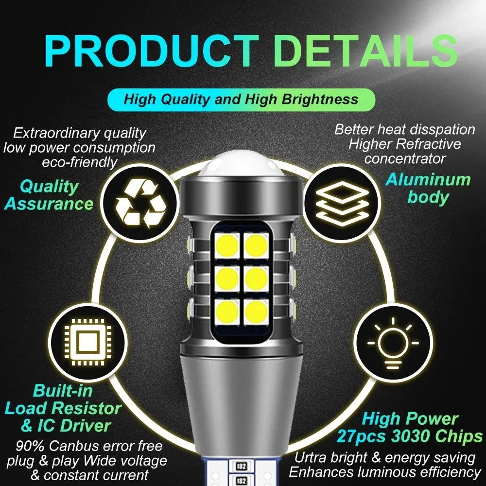 2Pcs T15 LED Bulb W16W LED Lamp Canbus No Error 3030 27SMD 912 921 Lights 12V Car Backup Reverse Light 1500LM 6000K Red Amber