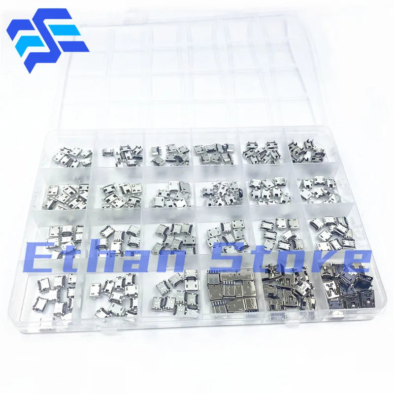 240Pcs/Box 24 Value Micro USB 5Pin Connector 24 Models Jack Socket Connectors Jack Set Connectors For MP3 SMD Socket Kit