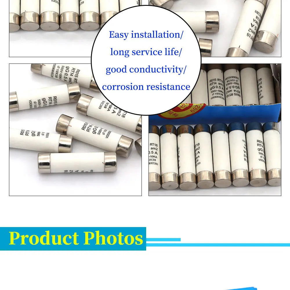 5Pcs 10*38 Fast blow Ceramic Fuse 10x38mm Fuse 500V 0.5A 1A 2A 4A 5A 6A 8A 10A 16A 20A 32A RO15 RT18 RT14